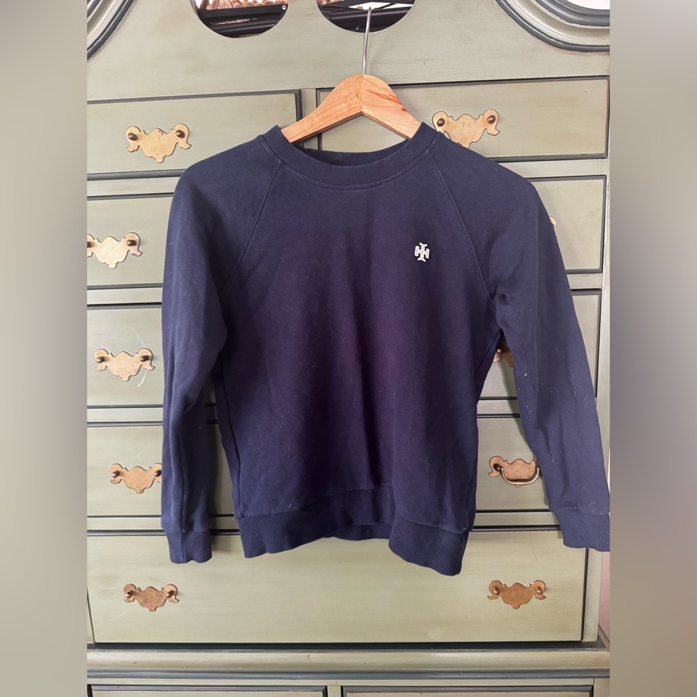 Tory Burch Sport Navy Blue Raglan Cotton Sweatshirt with Logo, XS